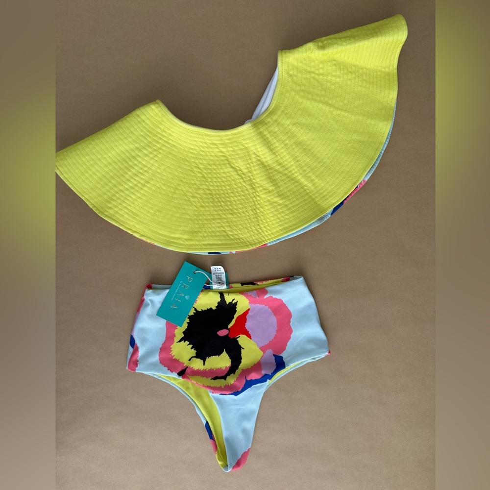 NWT/ Sz Small / One shoulder Colorful Two-Piece Swimsuit with Yellow Ruffle